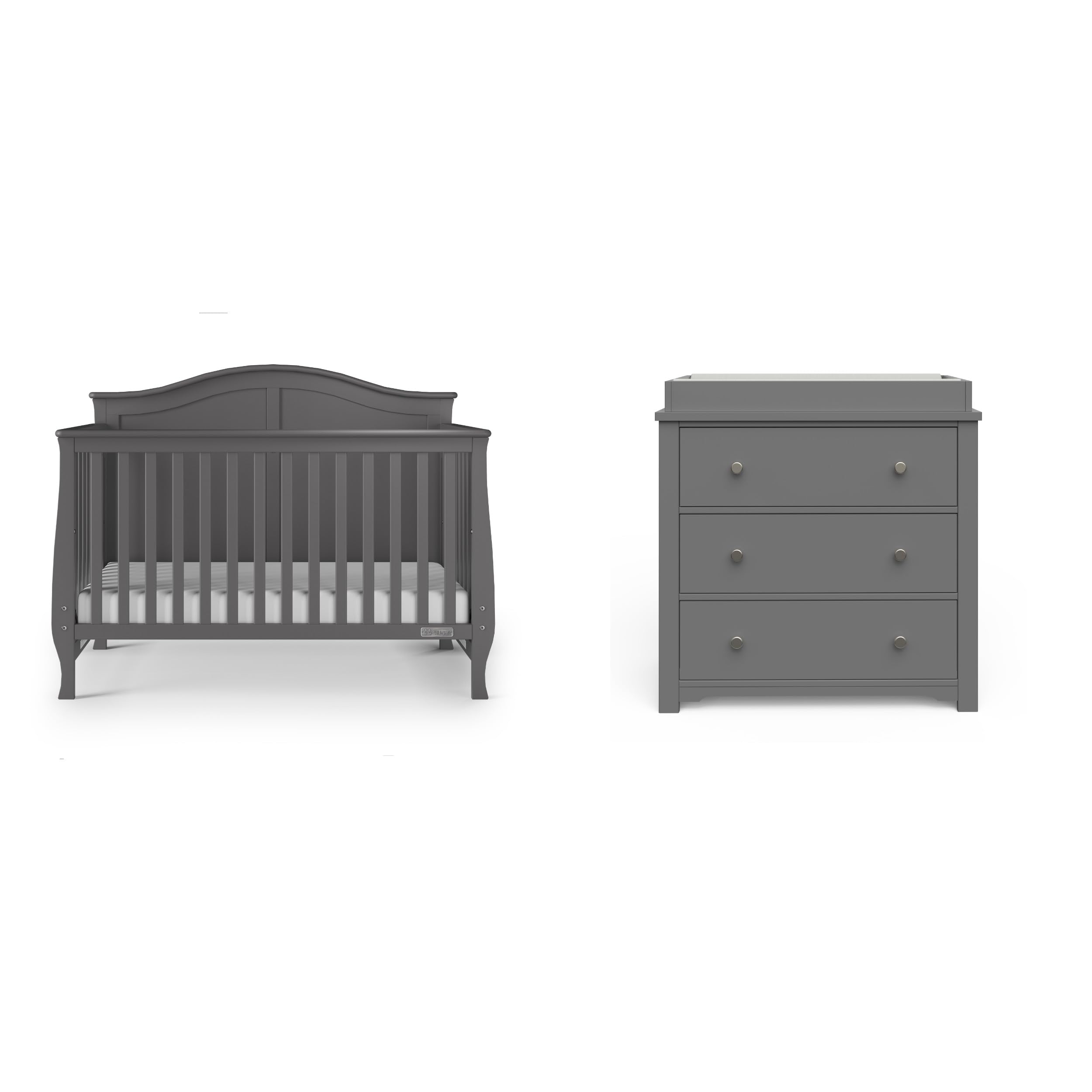 Child Craft Camden Crib and Dresser Nursery Set, 2-Piece, Includes 4-in-1 Convertible Crib and 3 Drawer Dresser, Grows with Your Baby (Cool Gray)