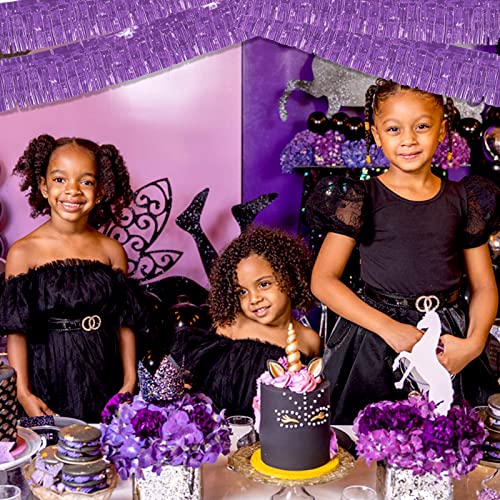 Image of 6 Pack 10 Feet Foil Fringe Garland Metallic Tinsel Streamers Banner Wall Hanging Backdrop Banner for Parade Floats, Thanksgiving, Christmas, Birthday, Halloween Party Decorations(Light Purple)