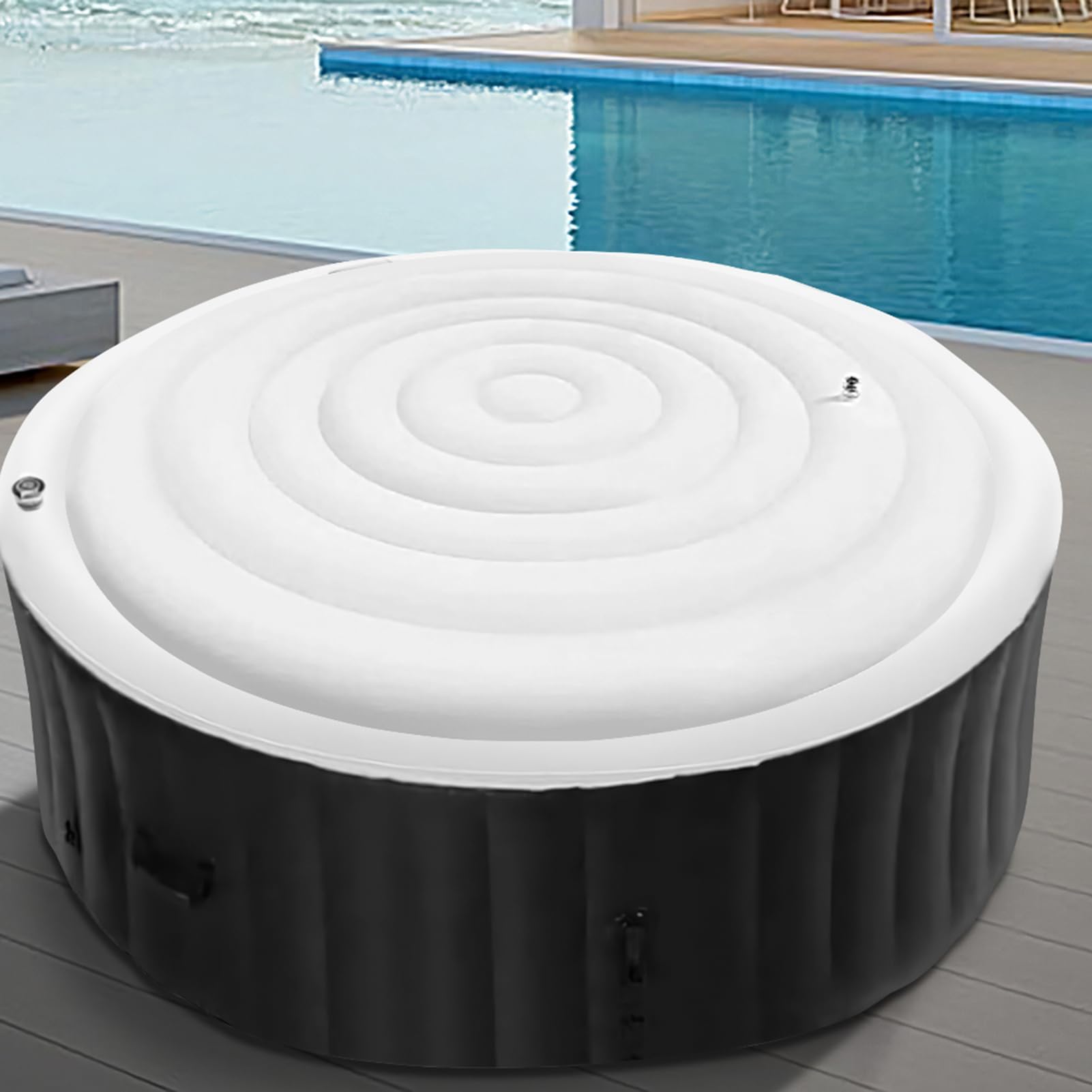 Cubierta inflable para bañera de hidromasaje, 160 cm con válvula de inflado y desinflado fácil, resistente al viento, a prueba de lluvia, nieve, cubierta de spa aislada (circular, 160 cm)