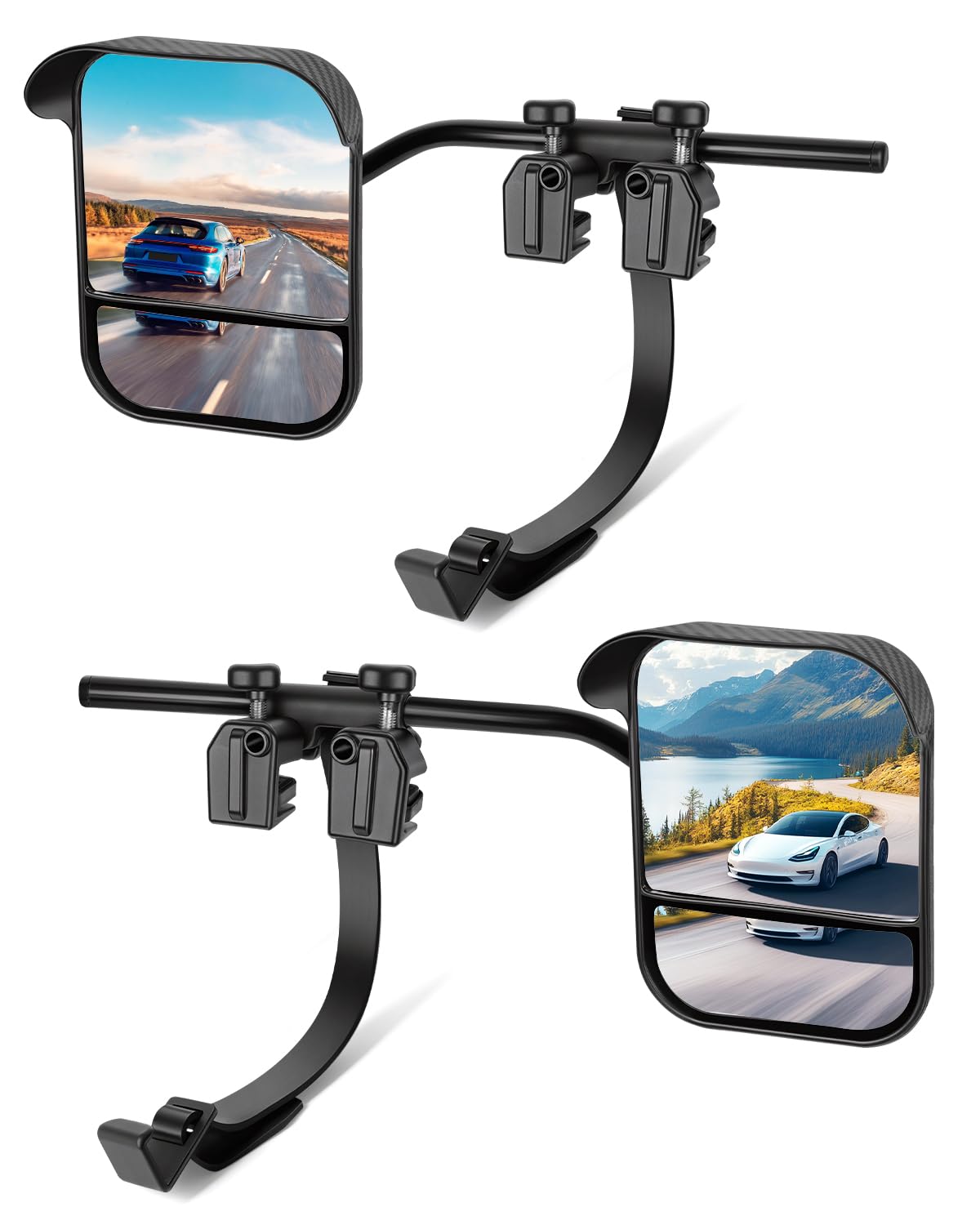 Wohnwagen Spiegel Auto Caravanspiegel Spiegelverbreiterung Wohnwagen Universal Doppelter Konvexer Spiegel mit Klemmen und Integriertem Regenabweiser für PKW (2 Stück)