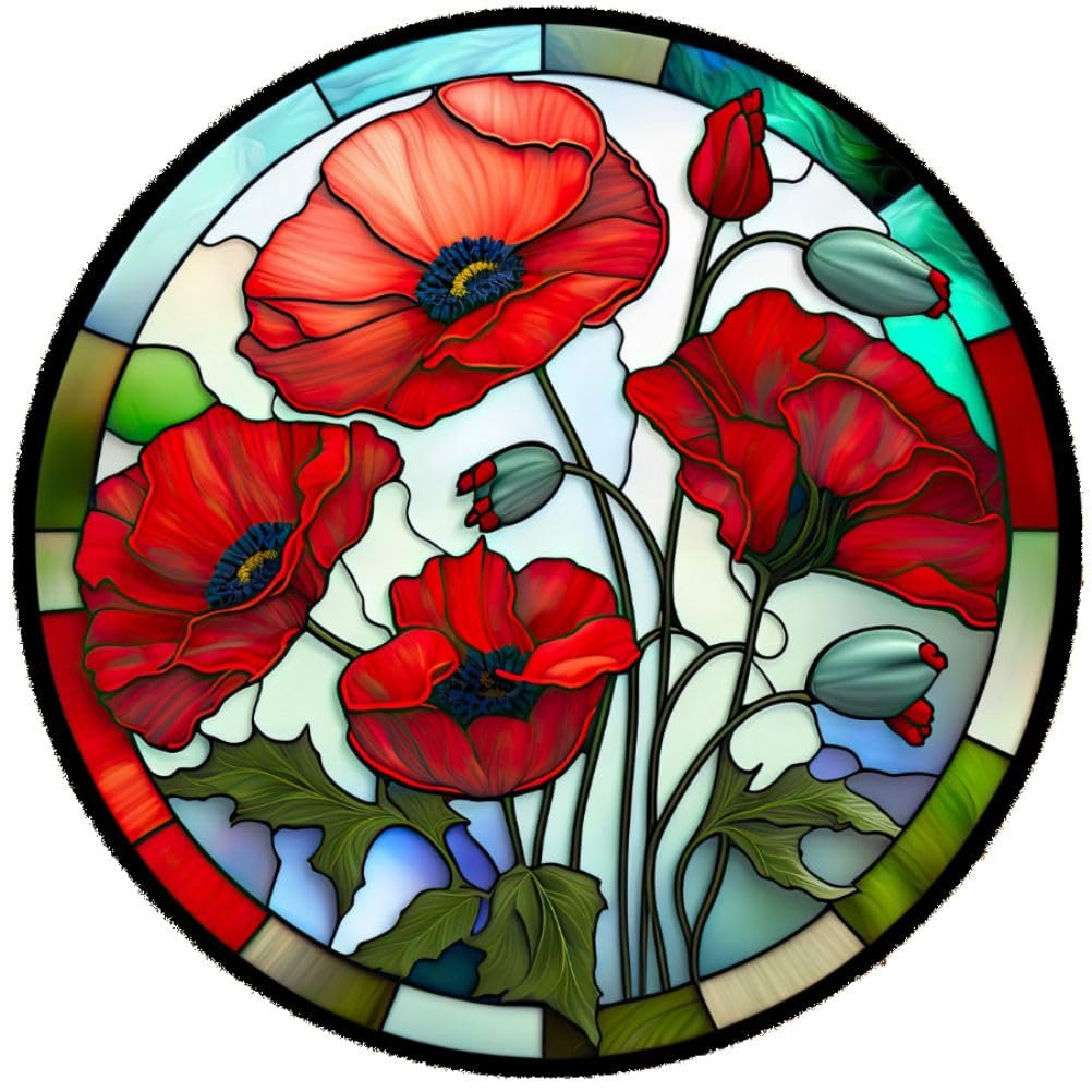 Generic5D DIY Diamond Art Painting Kits for Adults, Stained Glass Diamond Art Kits for Beginners, Full Drill Diamond Kits Crystal Rhinestone for Home Wall Decor 12x12 Inch (#14-Poppy)