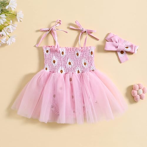 Miniatura 2 de Ropa de verano para bebé recién nacida, sin mangas, con estampado de margaritas, vestido de princesa con diadema