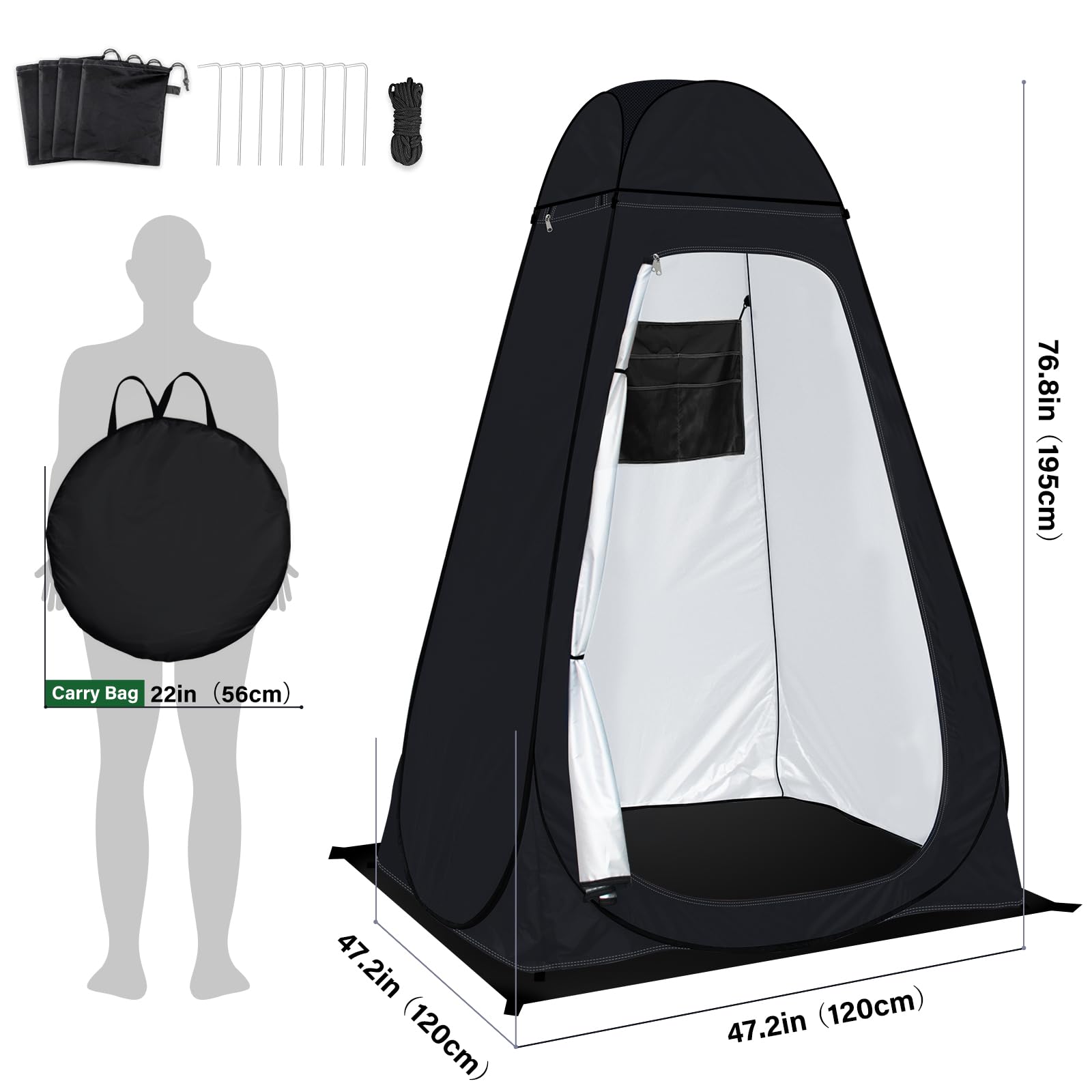 Pop Up Duschzelt Camping anngrowy Toilettenzelt mit Regenschutz und Fenstern, UV50+ Tragbares Umkleidezelt Privatsphäre Toilette Umkleidekabine, Sichtschutz Zelt für Outdoor Wandern Strand