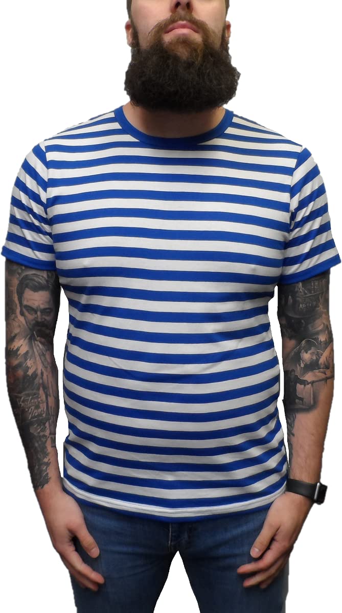 Mazeys Mens Indie Blue and White T Shirt (X Large, Blue)
