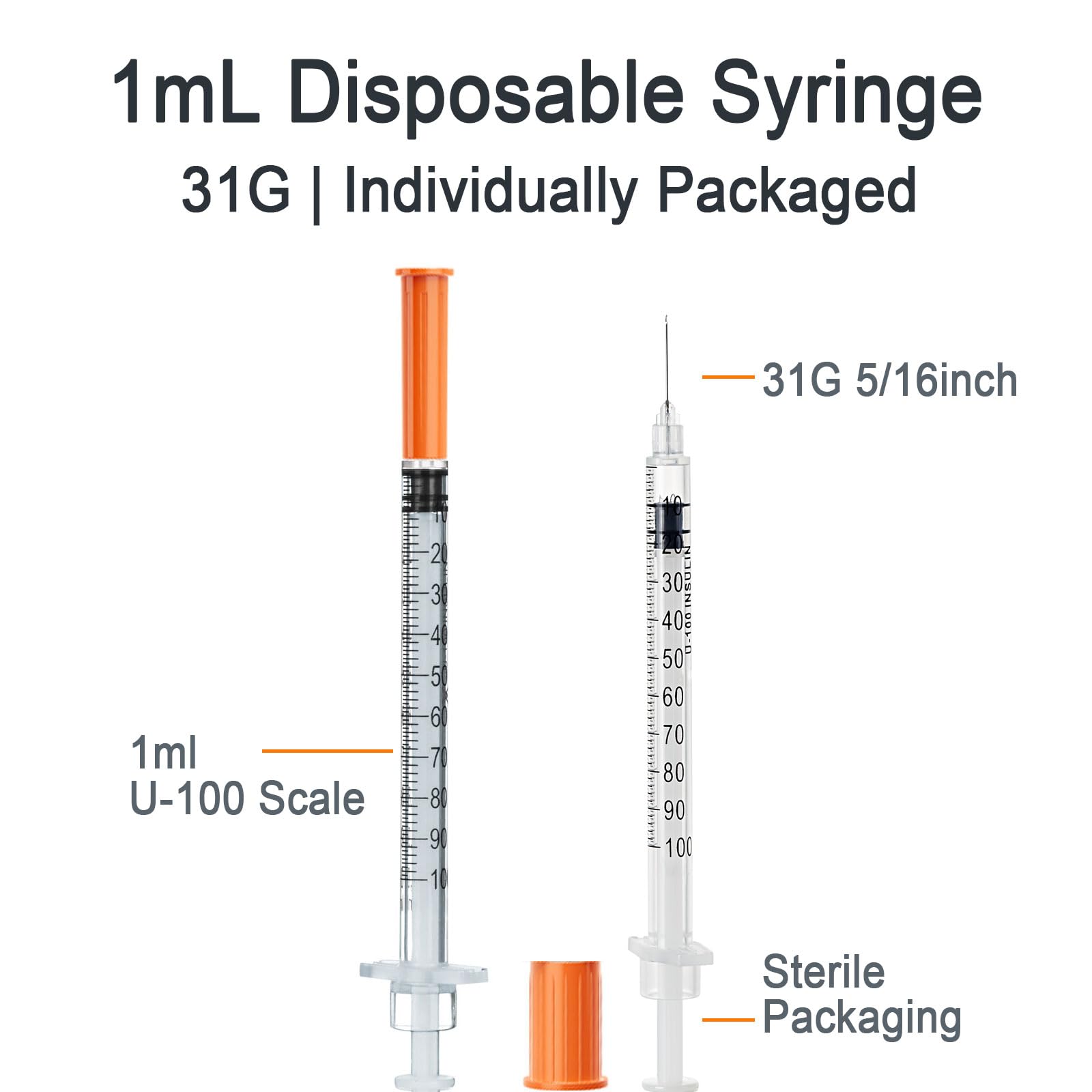 Lab Needles - 100 U-100 31G 1ml Syringes -2 Lab Needles - 100 U-100 31G 1ml Syringes -2