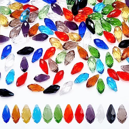 AHANDMAKER 100 Pcs Faceted Teardrop Glass Beads