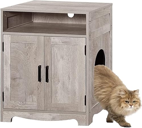 beeNbkks Muebles de caja de arena para gatos, recinto oculto para baño, mesa auxiliar de madera para casa, muebles de interior, caja para mascotas,