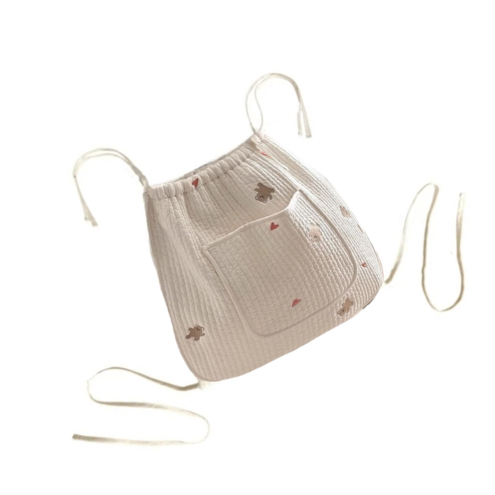 Borsa da appendere per passeggini e passeggini, borsa portaoggetti con orsetto ricamato, borsa multifunzionale organizer per pannolini