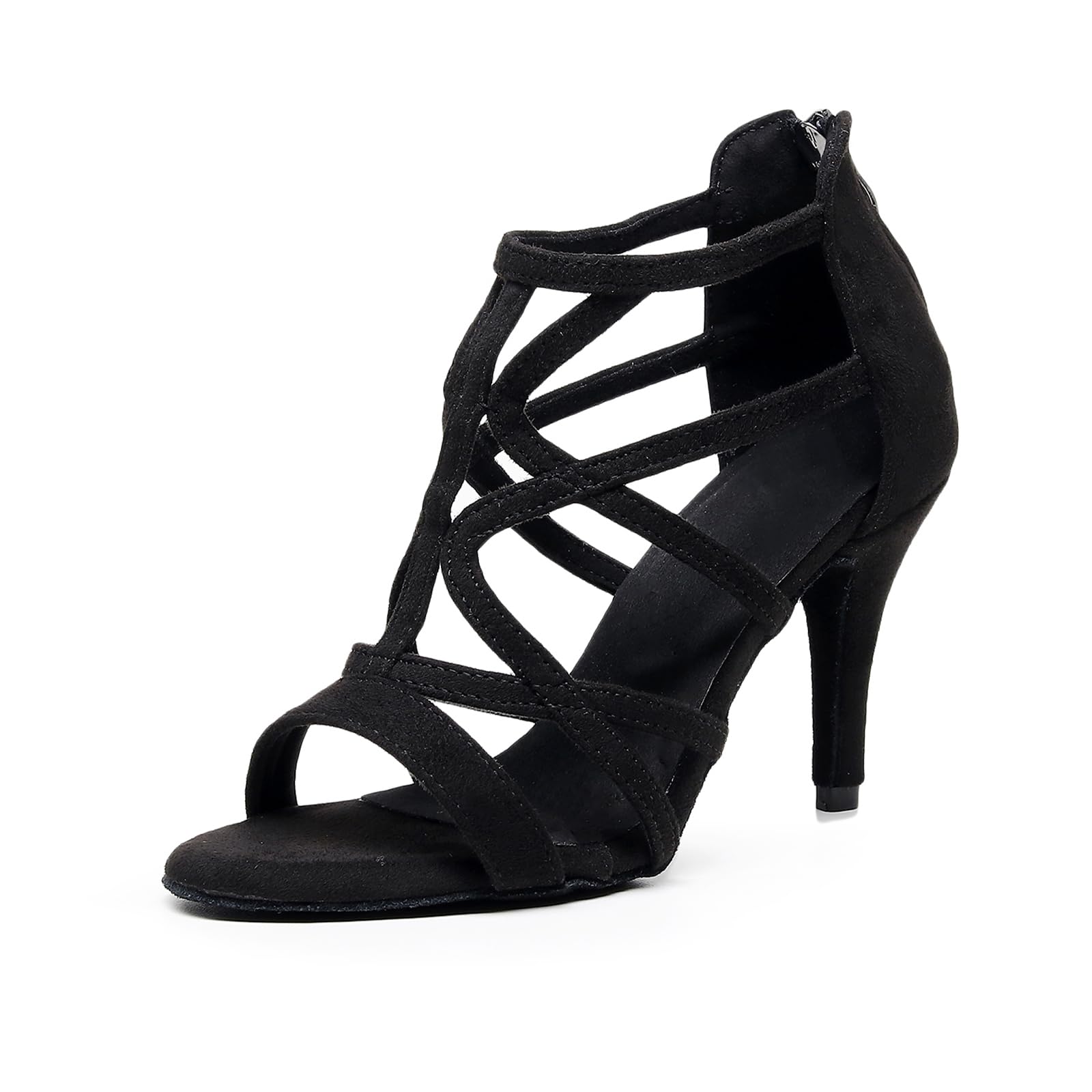 YCALCP Women Latin Salsa Dance Shoes Open-Toe Dance Boots Ballroom Professional Party Dancing Heels, QJW-7277-Black-8.5, US 5.5