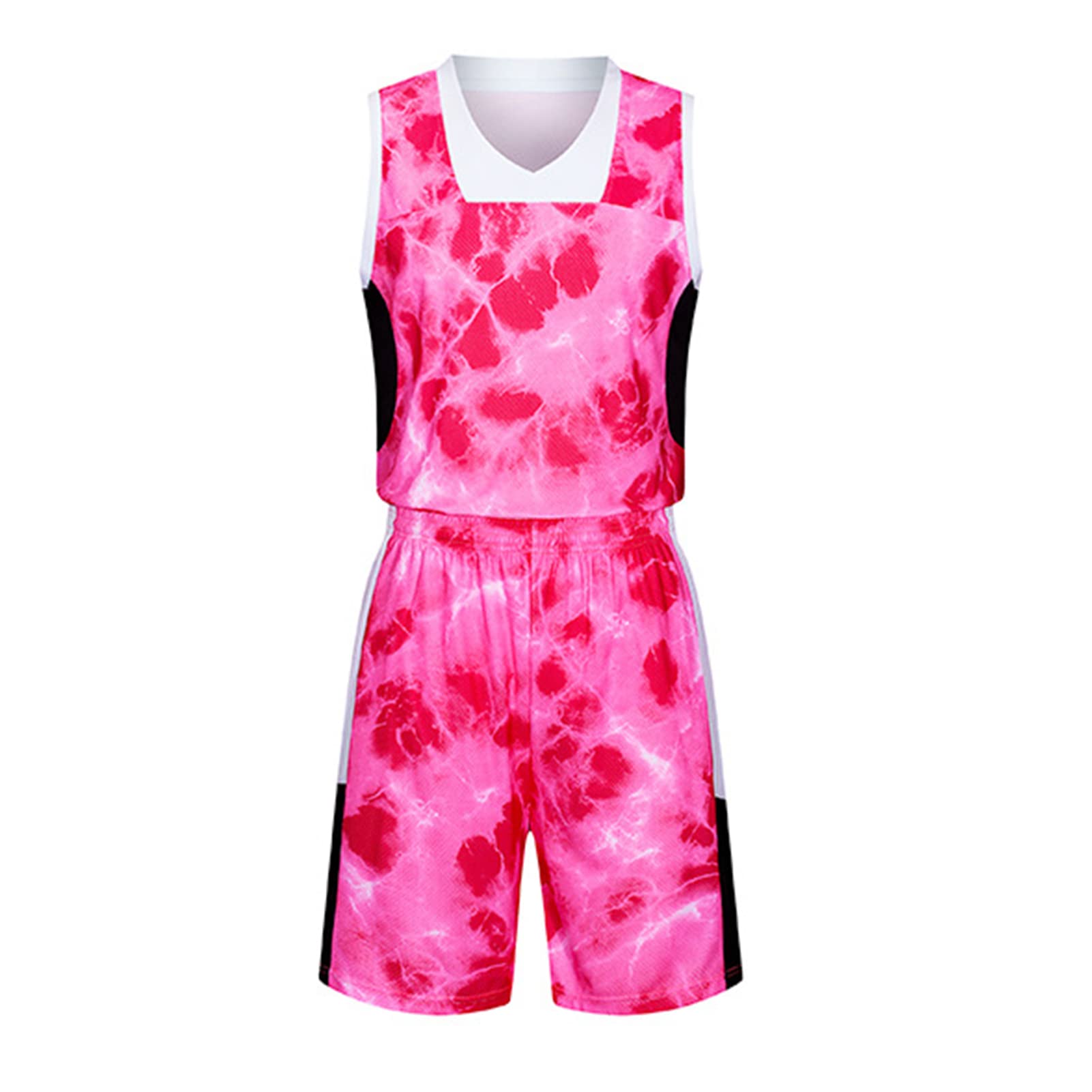 Basketball Jerseys Sports Fan T-shirt for Men,Basketball Training Uniform Sleeveless Pullover Tank Tops Shorts Suits,comfortable Breathable Ball Games pink-XXL