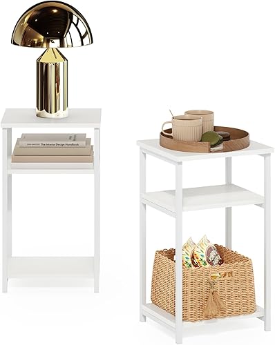 Miniatura 14 de Furinno JUST Mesa lateral, Mesa terminal Turn-N-Tube de 3 niveles con estante abierto, Mesita de noche con esquina de curva redonda, Mesa de Roble