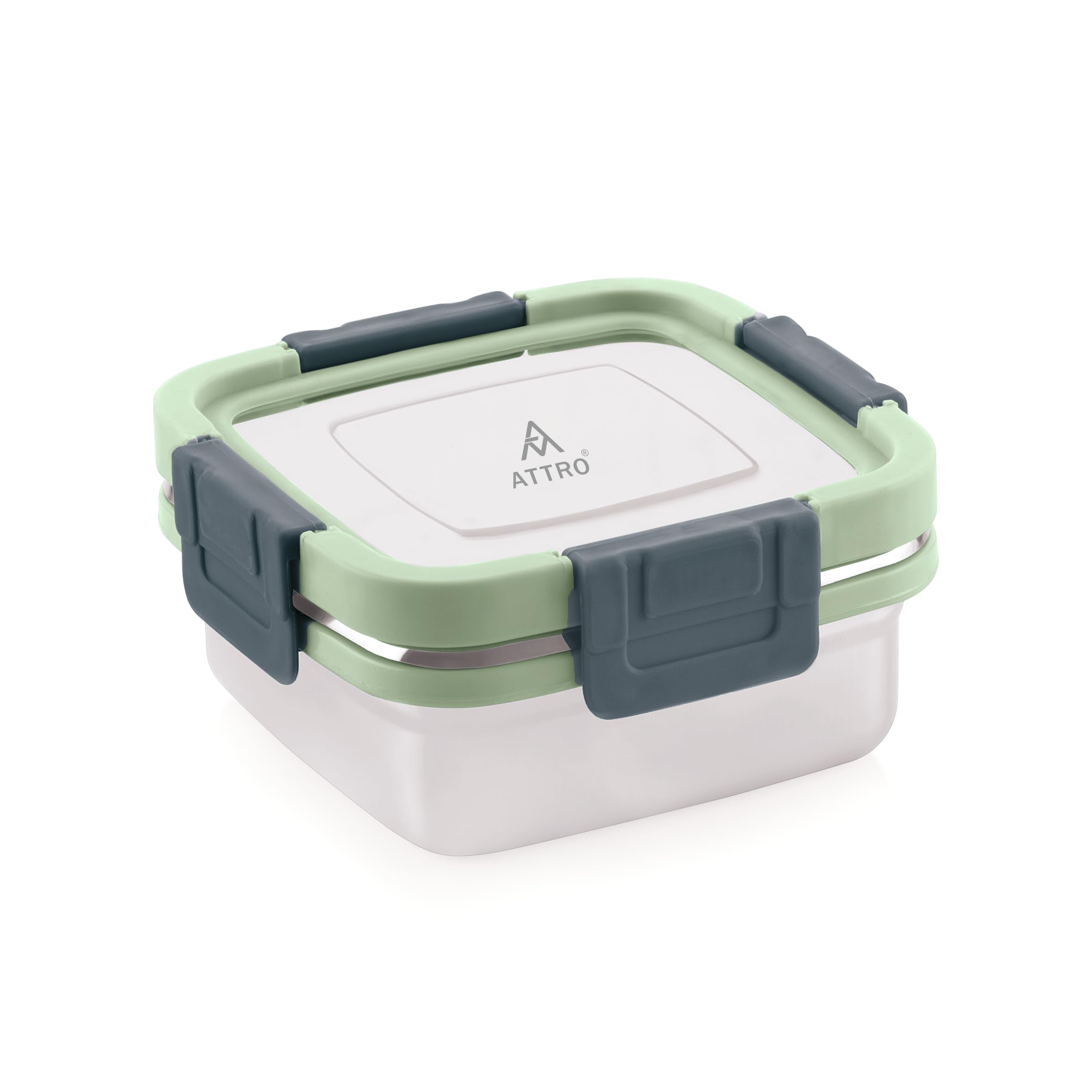 ATTRO Sparkle Stainless Steel Lunch Box – Square Leak-Proof Spill-Proof Microwave Safe Ideal for Kids School Office Travel - 400ml-Green-image-1
