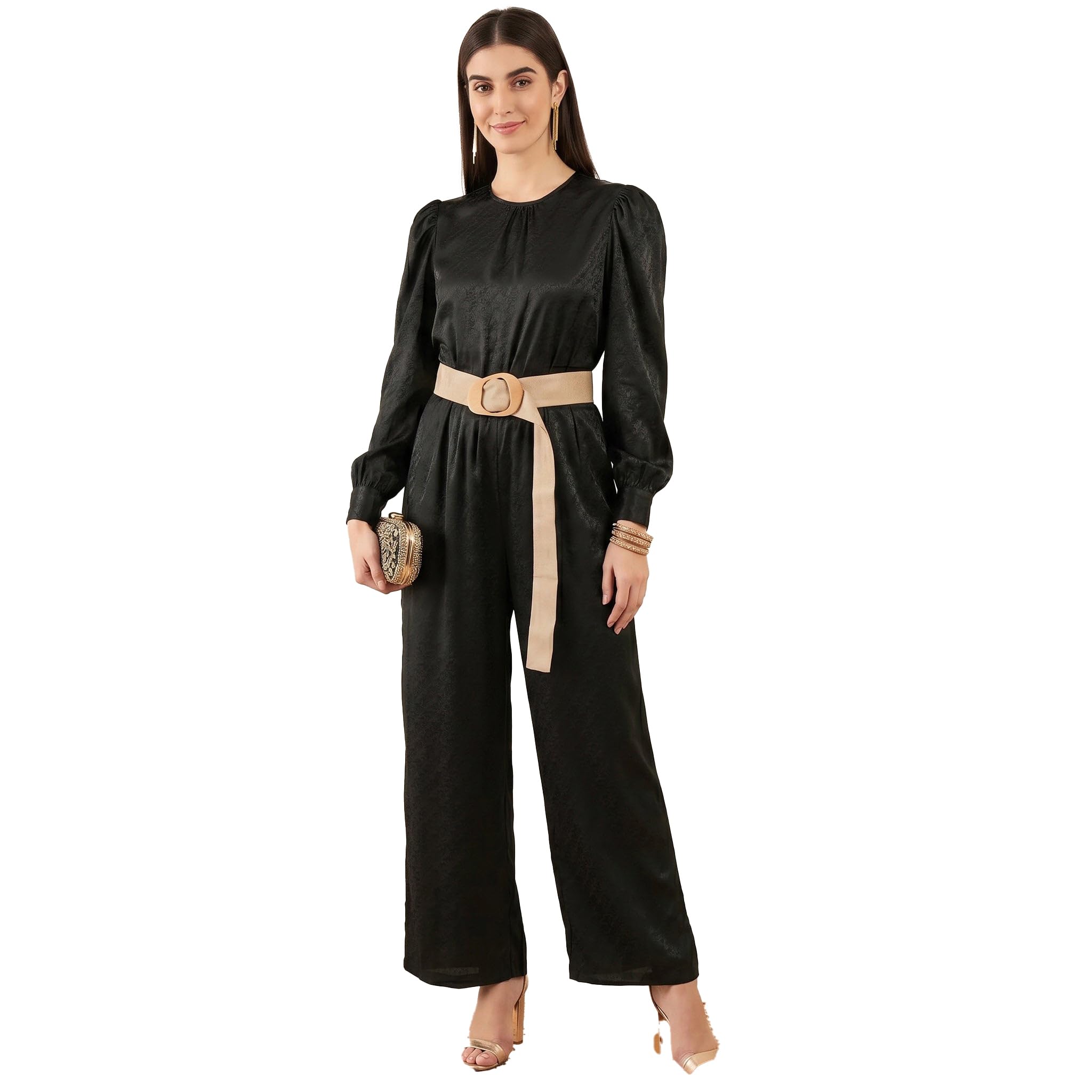 first resort Black Textured Jumpsuit with Velvet Belt-picture-16