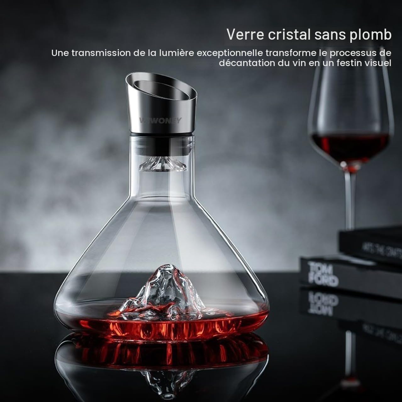 Carafe à Vin Rouge, Decanteur à Vin avec Filtre Aérateur, Verre de Cristal Sans Plomb 100% Soufflé à la Main, Cadeau pour Vin, 1500 ml