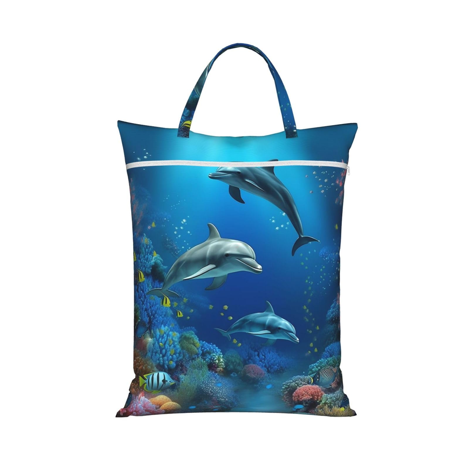Underwater World Dolphins Coral Travel Laundry Bag With Zipper Dirty Clothes Bag Water Resistant Laundry Storage Sack Portable Organizer For Travel Beach School Camping Gym