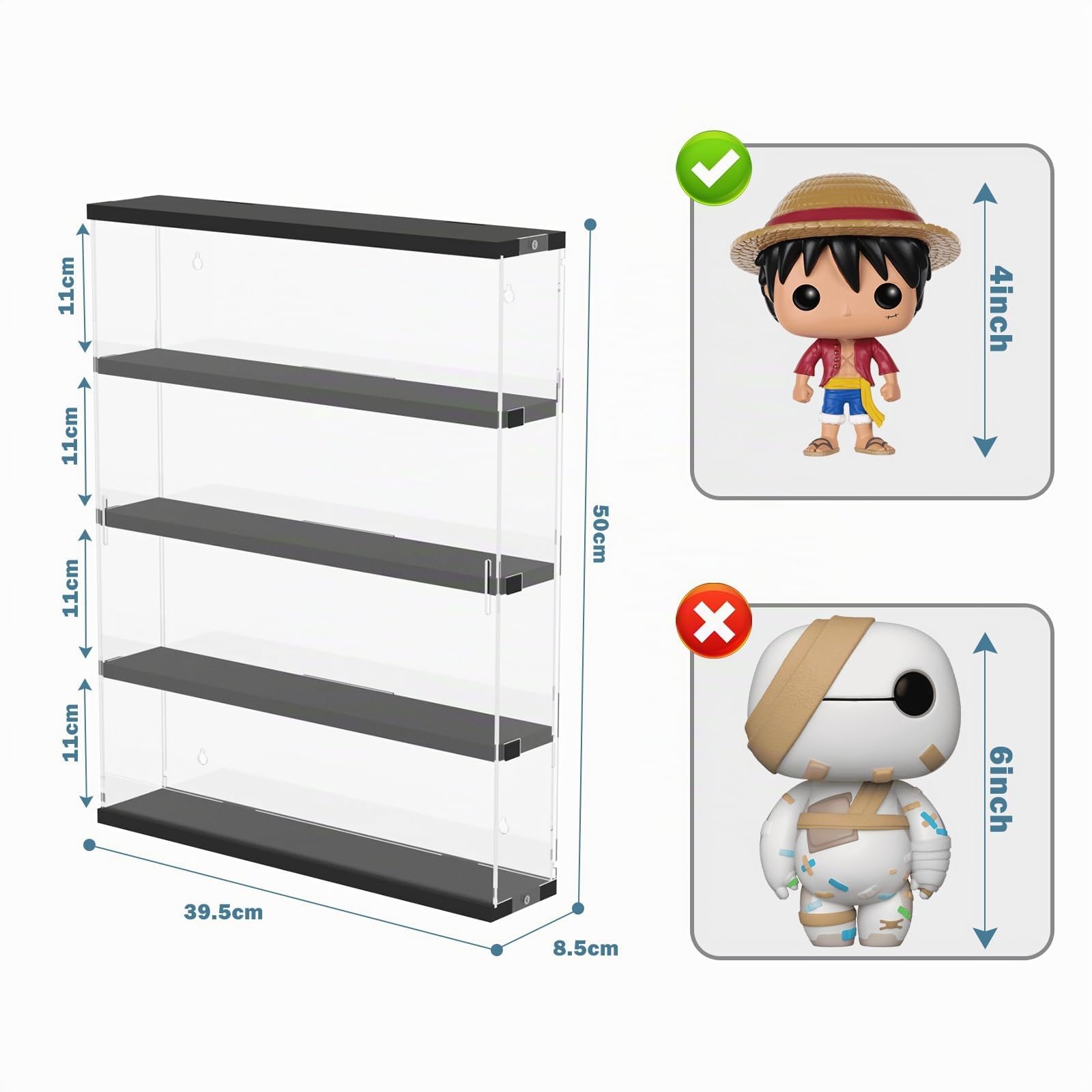 Joody - Escaparate de pared para coleccionar, figura de coche, miniatura, modelo de 4 estantes, vitrina acrílica transparente con puerta deslizante, caja de plexiglás, almacenamiento, negro, 40 x 8,5