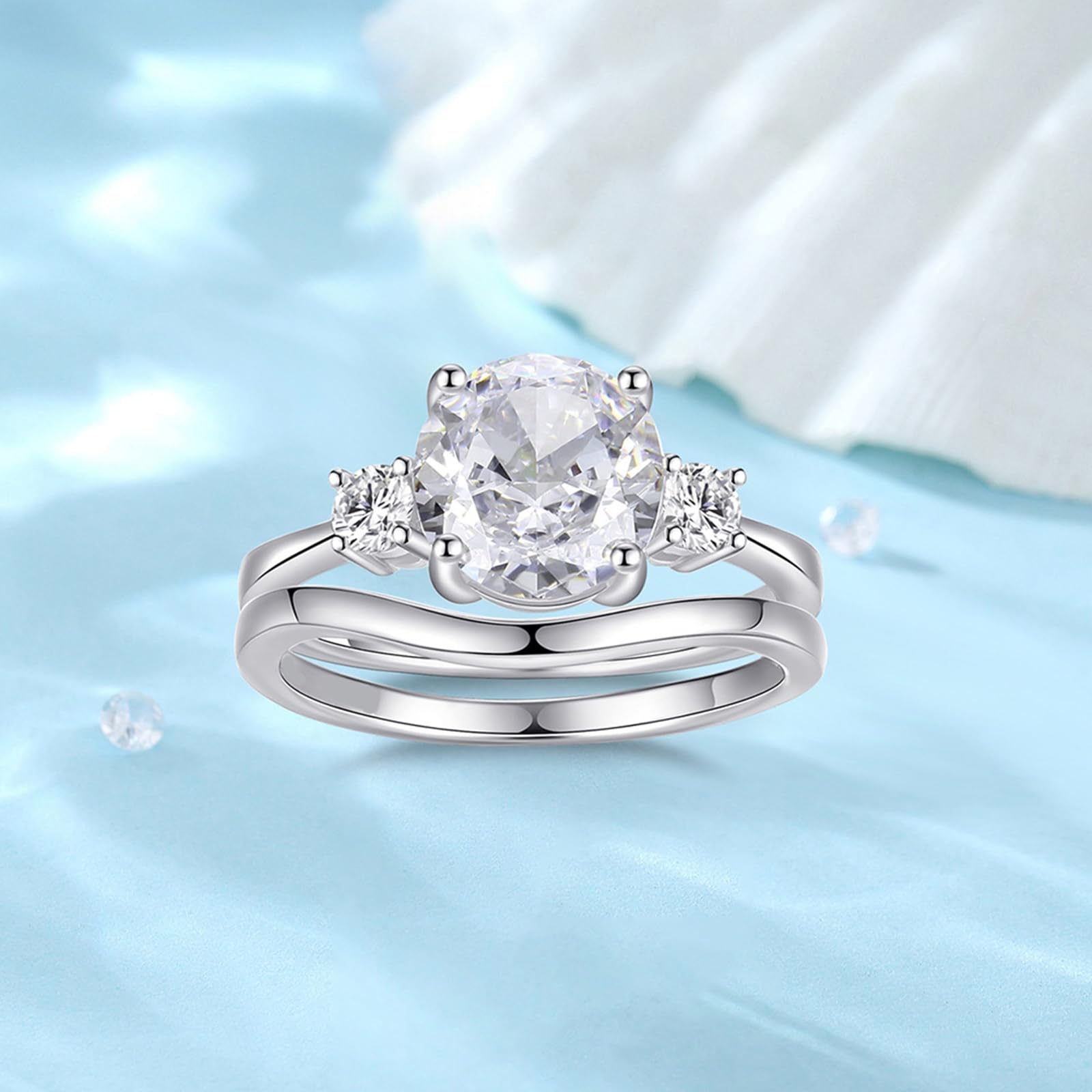 Set di fedi nuziali in oro bianco 18 carati, personalizzabili, eleganti e ondulati in moissanite da 2 carati, anello impilabile da donna