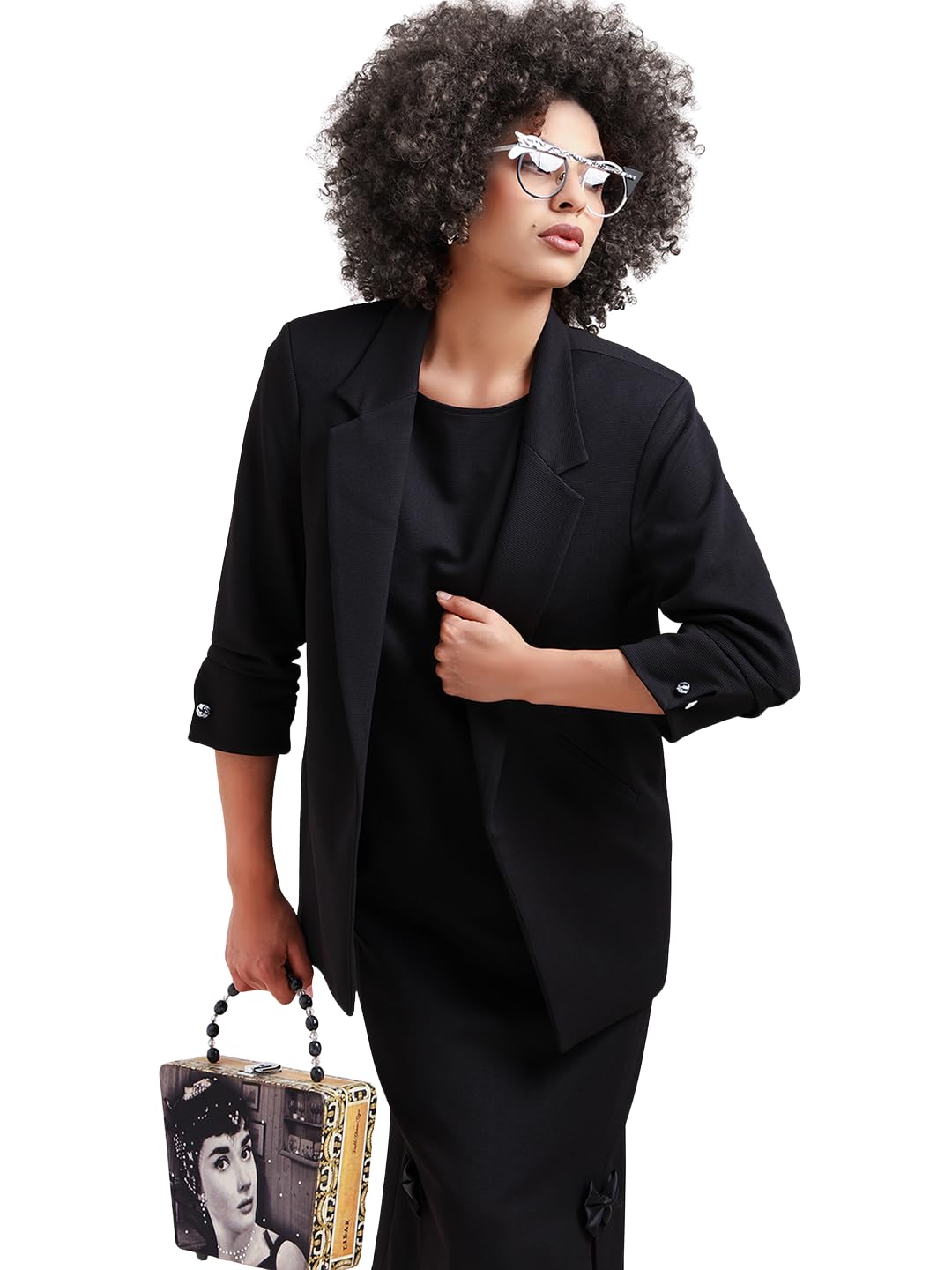 office & you Women Black Textured Jacket with Cufflinks – Elegant Formal & Smart Casual Jacket for Women-picture-41