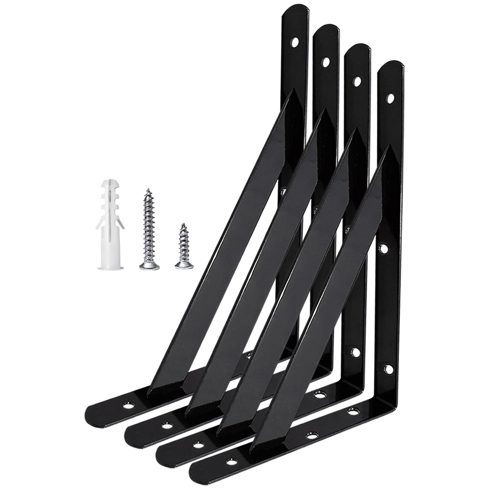 Soportes de estante de 12 x 8 pulgadas, 4 6 10 16 20 pulgadas, soportes de pared con recubrimiento en polvo negro, paquete de 4