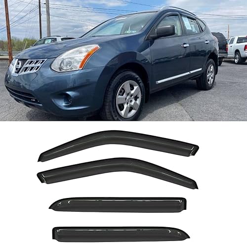 Miniatura 2 de Wensdy 4 deflectores de viento para ventana lateral, protección de lluvia y sol de montaje exterior, viseras de humo oscuro para Nissan Rogue