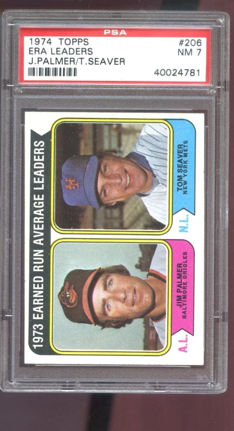 1974 Topps #206 ERA Earned Run Average Leaders Tom Seaver Jim Palmer PSA 7 Graded Baseball Card NM MLB