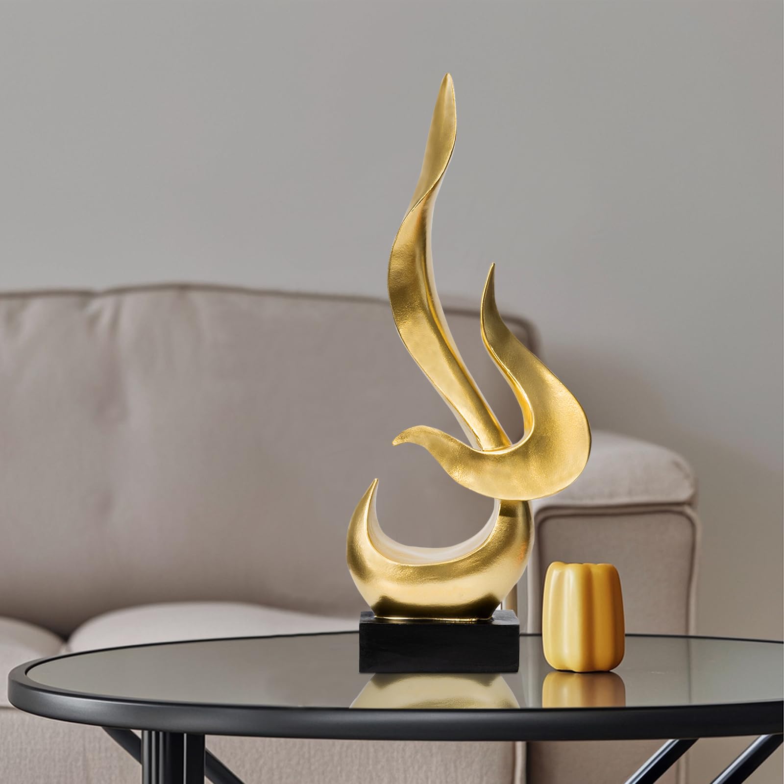 Feuerflammen-Skulptur, moderne abstrakte Statue, Bürodekoration für Männer, Gold | Moderne Skulpturen aus Kunstharz, dekorative Objekte, Tischdekoration für Wohnzimmer, Heimdekoration, Büroregal-Skulptur