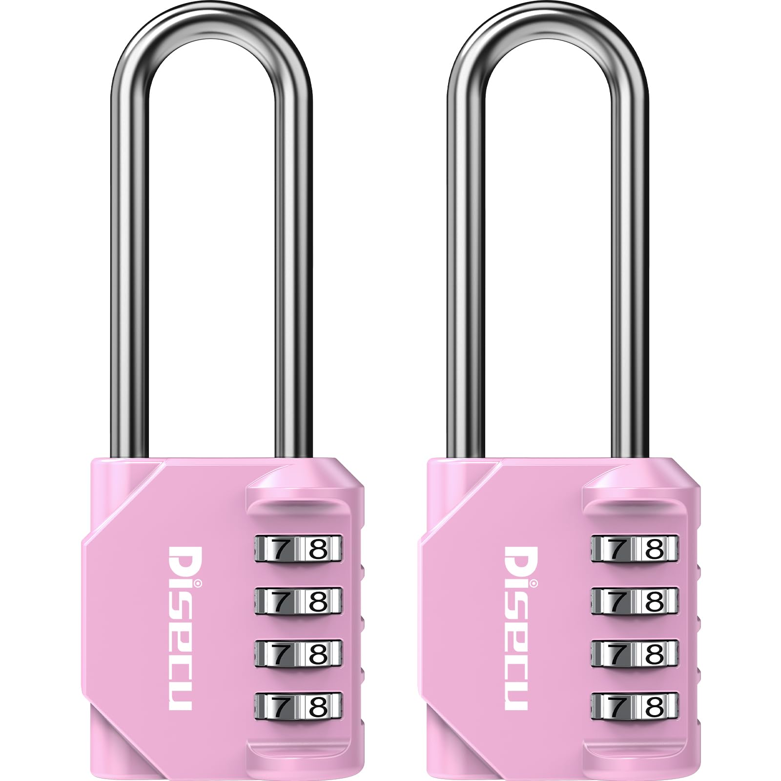 2 Pack disecu 2.6 Inch Long Shackle Combination Lock, 4 Digit Outdoor Waterproof Padlock for School Locker, Gym Locker, Storage Unit, Gate, Fence, Toolbox, Cabinet (Pink)