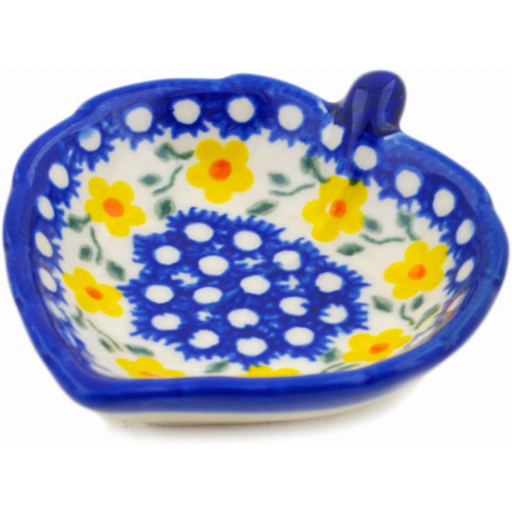 Authentic Polish Pottery Tea Bag or Lemon Plate in Sunshine Posies Design Handmade in Boles?awiec Poland + Certificate of Authenticity