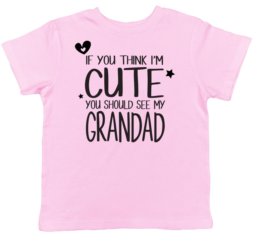 Shopagift Boys Light Pink If You Think I'm Cute You Should See My Grandad Childrens Kids Short Sleeve T-Shirt