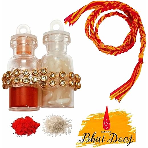 Popfusion Bhaiya Dooj Tikka Tilak Special Pack- Roli, Chawal, Silk Thread in a Special Pack for bhai Brother