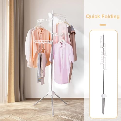 Miniatura 2 de BAOYOUNI Estante plegable para secado de ropa, trípode plegable, colgador de abrigos, estante de almacenamiento de ropa, organizador portátil de