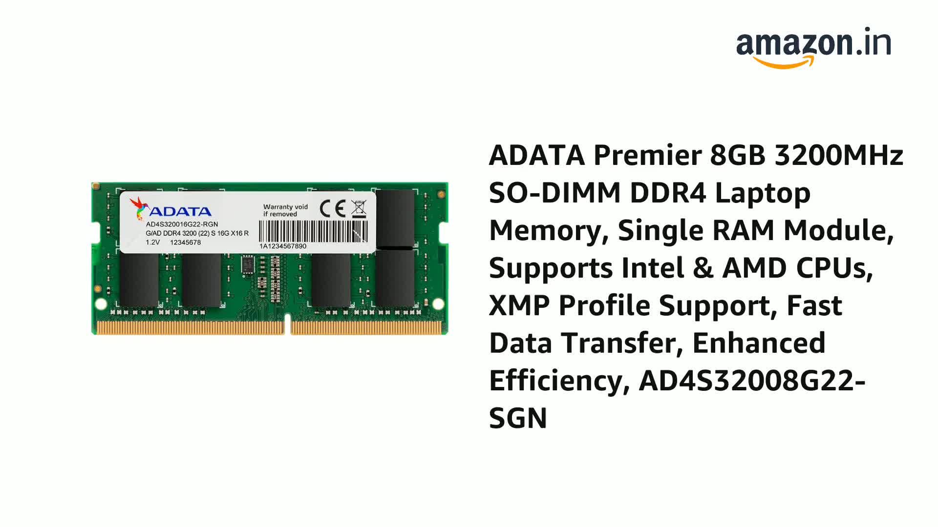 DDR4 8GB 10枚 SO-DIMM DIMM Kingston 8GB DDR4 3200 MHZ Laptop RAM, Model Name/Number