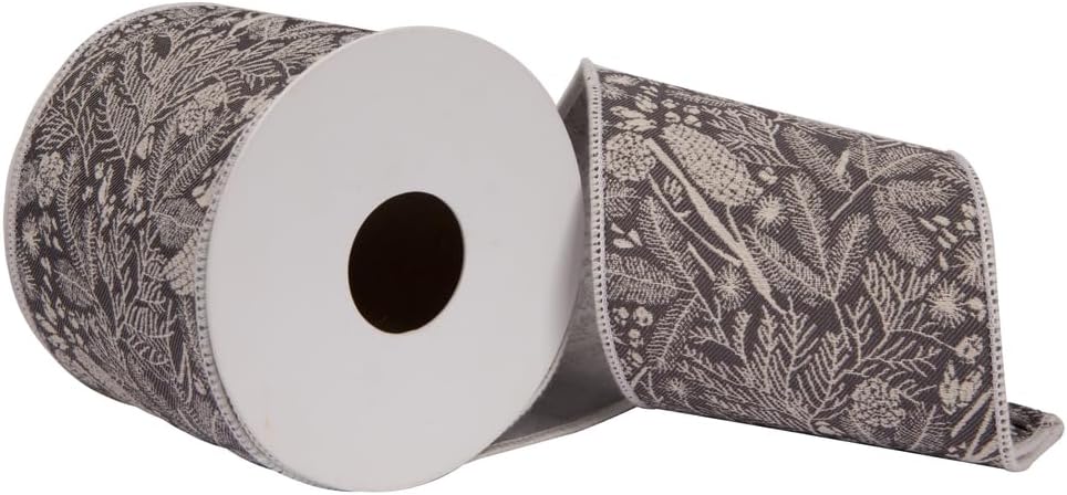 Vickerman 4" x 5 Yards Gray Jairo Jacquard Double Fused Lining Ribbon.