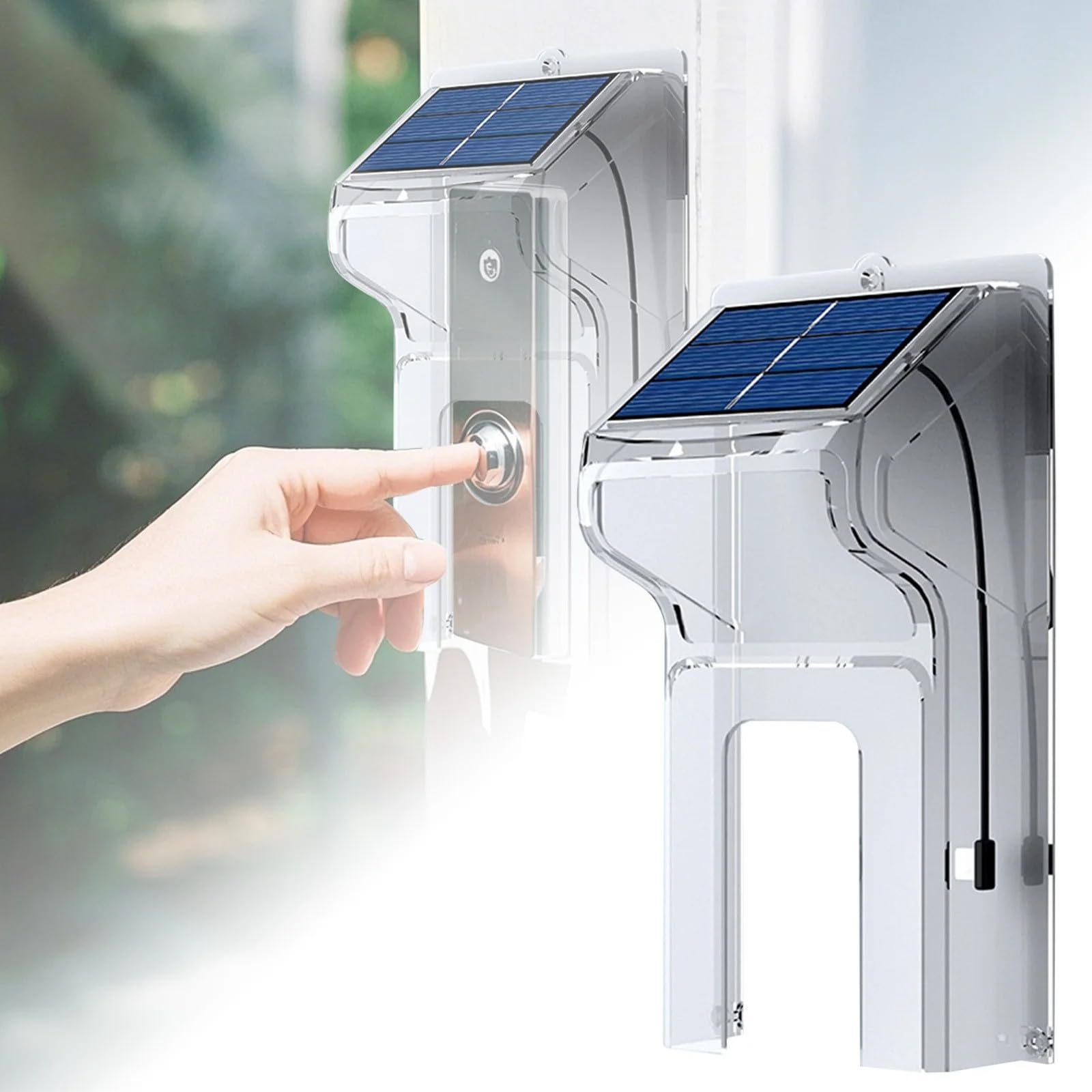 Ring Doorbell Mount with Solar Charger,Doorbell Rain Cover Compatible with Ring & Blink,Adjustable Waterproof Protector Shield with Solar Panel,Micro USB & Type C Port (Transparent)