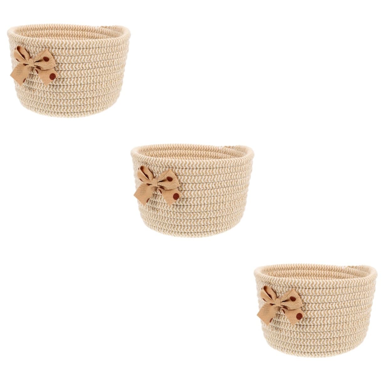 Zerodeko 3pezzi Cesto Organizzatore Da Scrivania Cordoncino Intrecciato Con Fiocco Portaoggetti Versatile Per Ufficio e Casa Per Snack Cosmetici e Giocattoli Dei