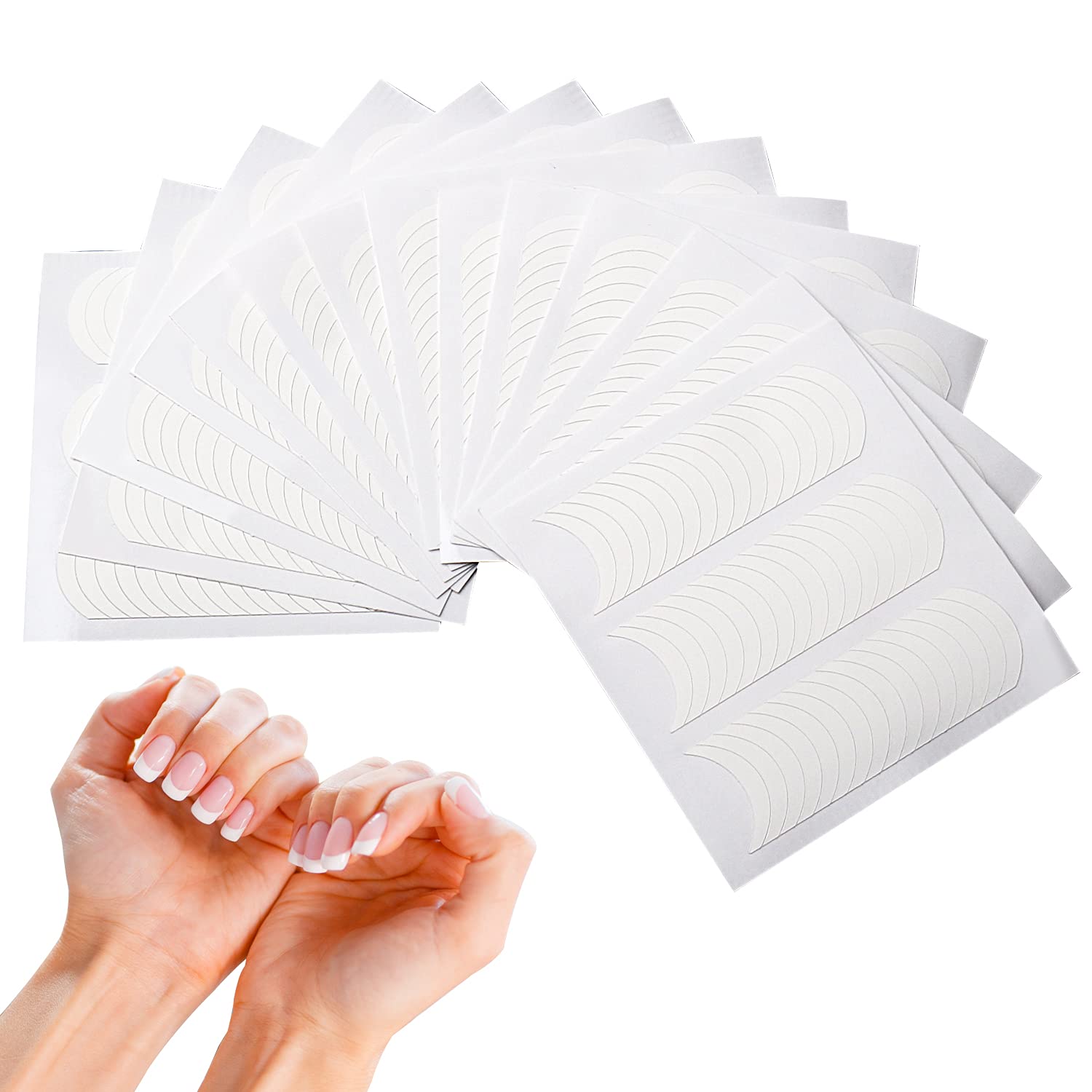 Lanjue25Sheets/1200PCS French Manicure Nail Sticker，Self-Adhesive Half-Moon Shaped Manicure Stickers