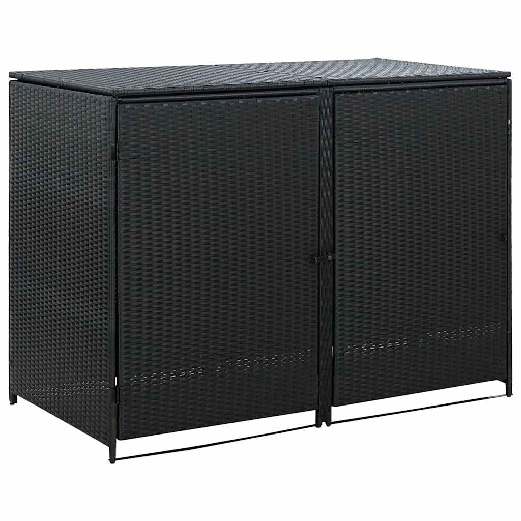 Mülltonnenbox für 2 Tonnen mit Türen und Schließsystem, Poly Rattan Schwarz 148x80x111 cm, Gartenlagerung
