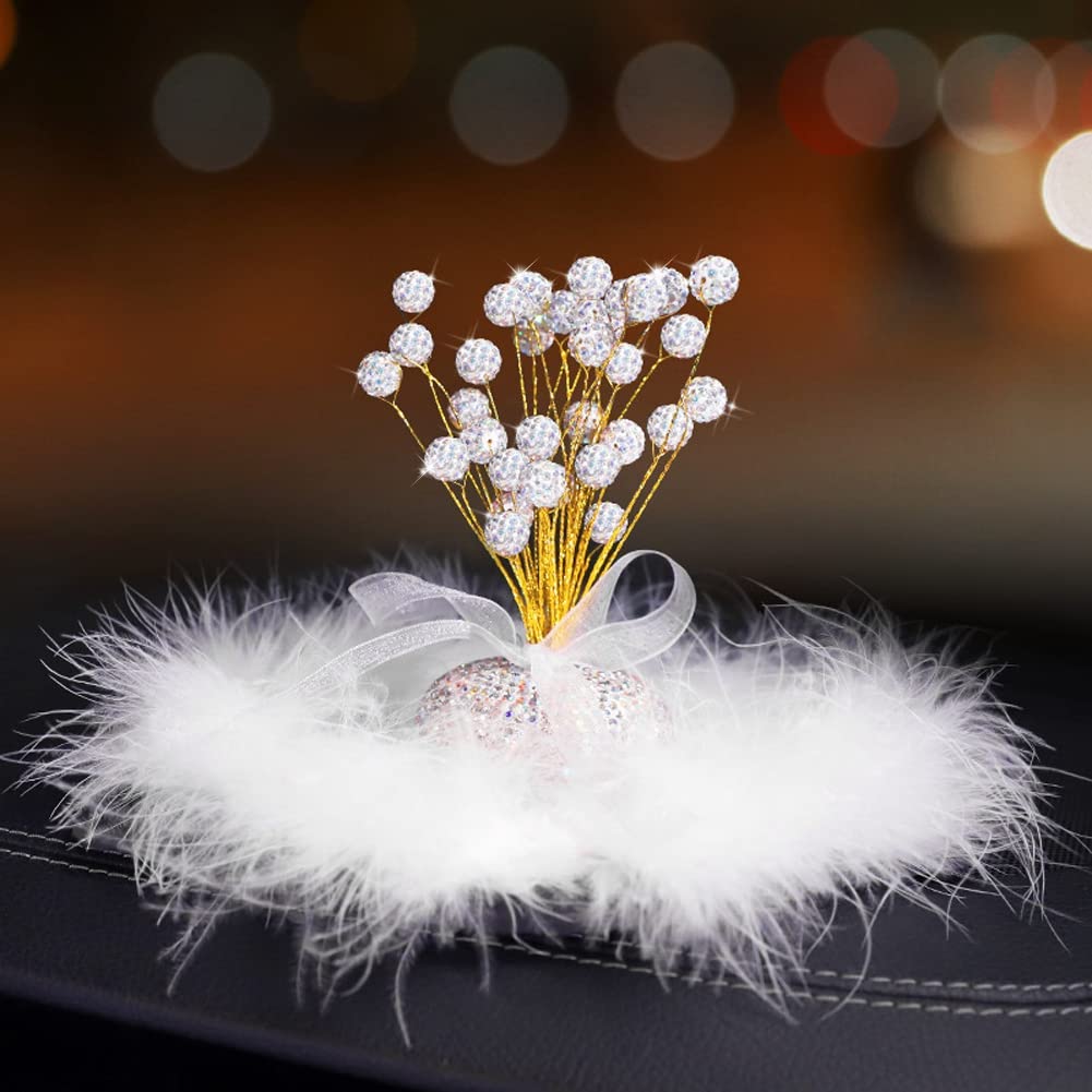 Blueshyhall Decorazione Cruscotto Auto Glizer - Fiori In Argilla E Strass Rosa/Bianco, Ornamento Interno 6x10cm - 3
