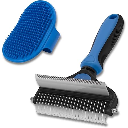 CGBE Dog Brush and Cat Brush, 2 in 1 Pet Undercoat Rake Grooming Tool for Deshedding, Mats & Tangles Removing, Shedding Brush and Dematting Comb for Large Small Dogs & Cats' Long & Short Hair Remover