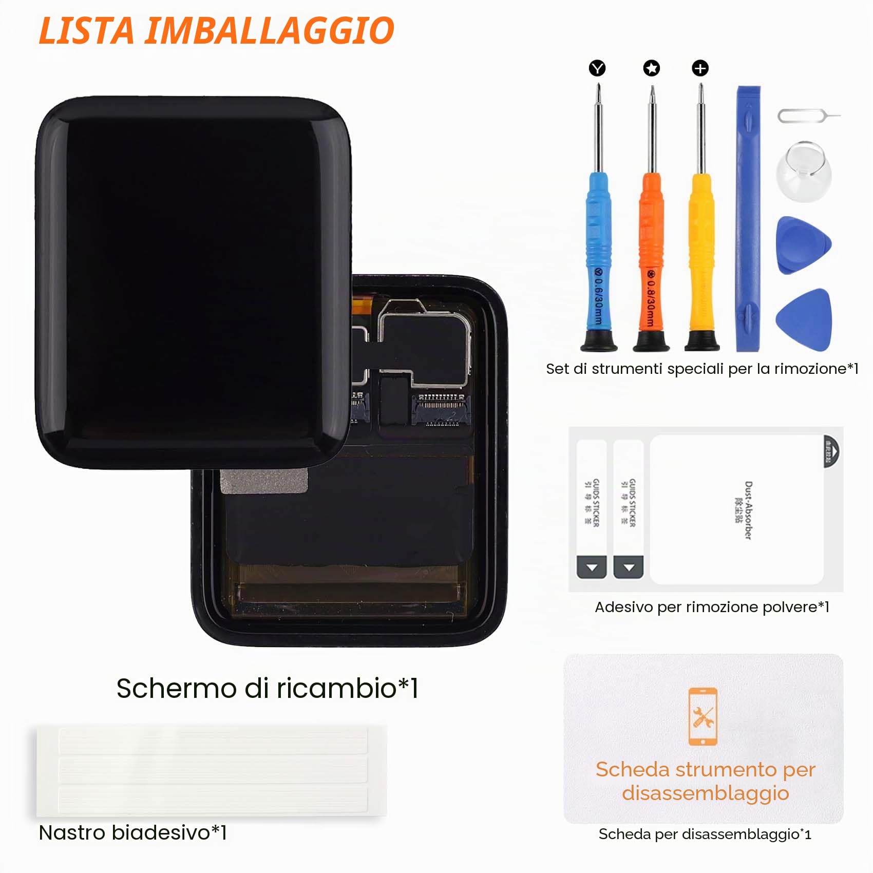 ARSSLY Kit di ricambio per Apple Watch Serie 3 GPS 3a, display LCD per orologio Serie 3 38 mm Generationch Touch Screen Digitizer Assembly con protezione dello schermo (GPS 38 mm)