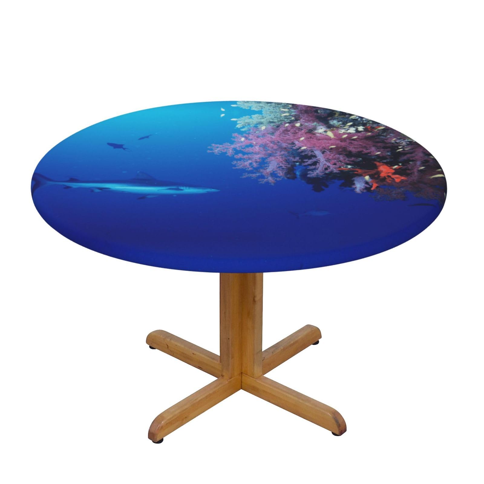 ESNAIUVCD Coral print Waterproof Round Tablecloth,Outdoor Table Cloth with Elastic Edged, Elastic Tablecloth Wipeable, Garden Table Cloth Suitable for sizes 90cm-140cm