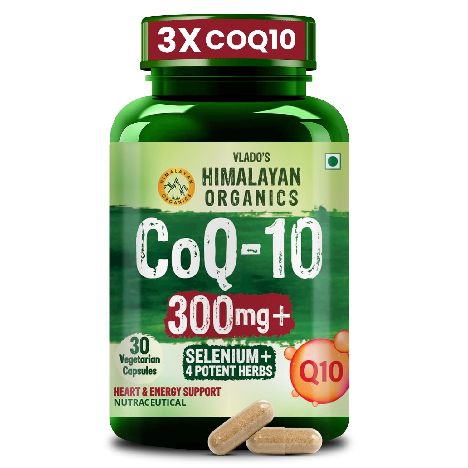 Vlado’s Himalayan Organics CoQ10-125mg With BioPepper - 5mg, COENZYME Q-10 125mg Supplement | High Absorption I Highest Strength CoQ10 In Single Capsule I For Men And Women - 60 Veg Capsules