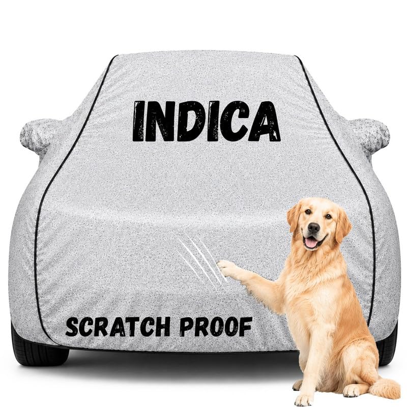 Image of Pure Fabric Silver 100% Waterproof Indica Car Cover | Polyester Car Body Cover for Rain & Sun | UV Protection, Dustproof, Scratch Resistant, Windproof, Heat Resistant, Custom Fit