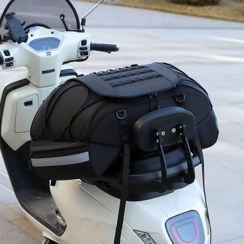 Motorcycle Saddle Bags Motor Expandable Cargo Bag Powersports Rack Trunk Luggage 35L-50L Black Motorcycle Rear Luggage Bag