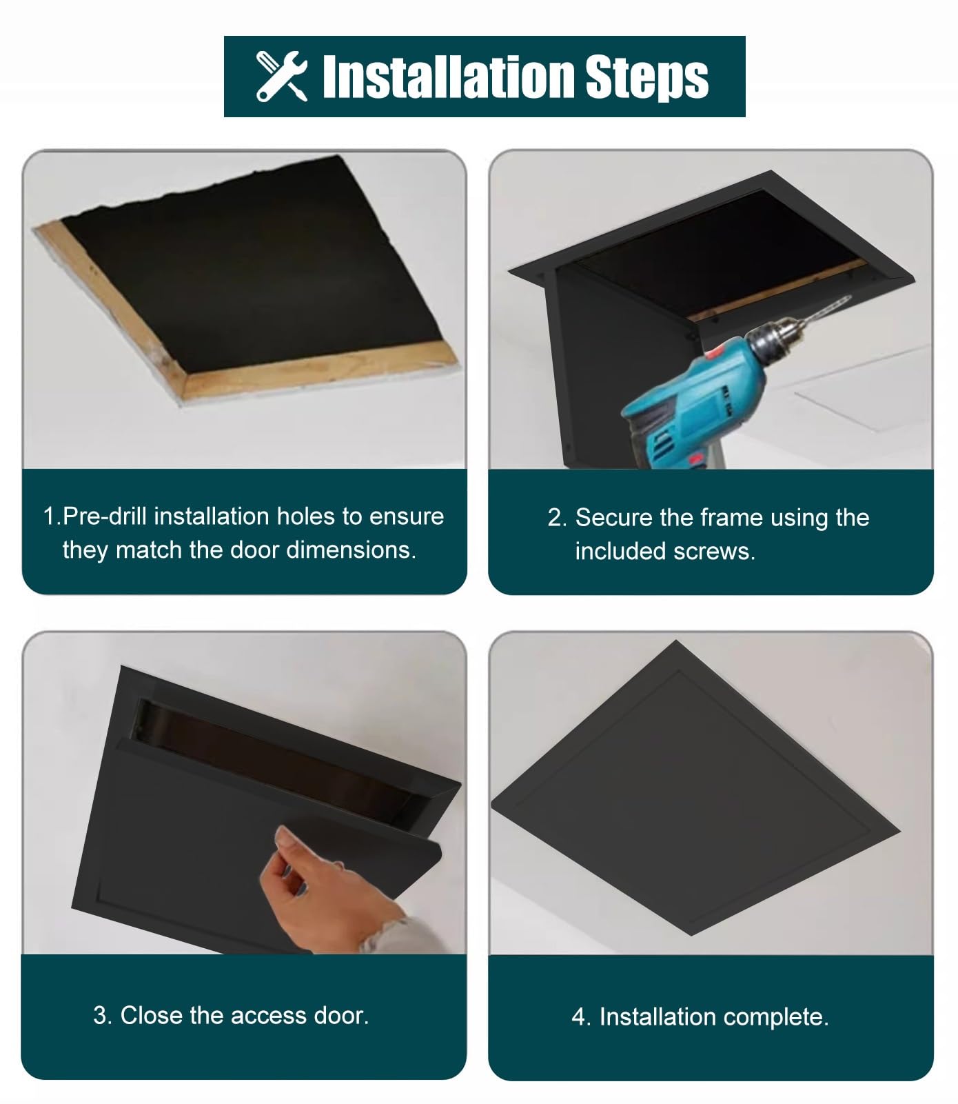 Panel de acceso magnético para paneles de yeso de 48 x 55 cm, cubierta de pared de montaje empotrado, puerta de inspección pequeña para fontanería, baño, ático, accesorio gris