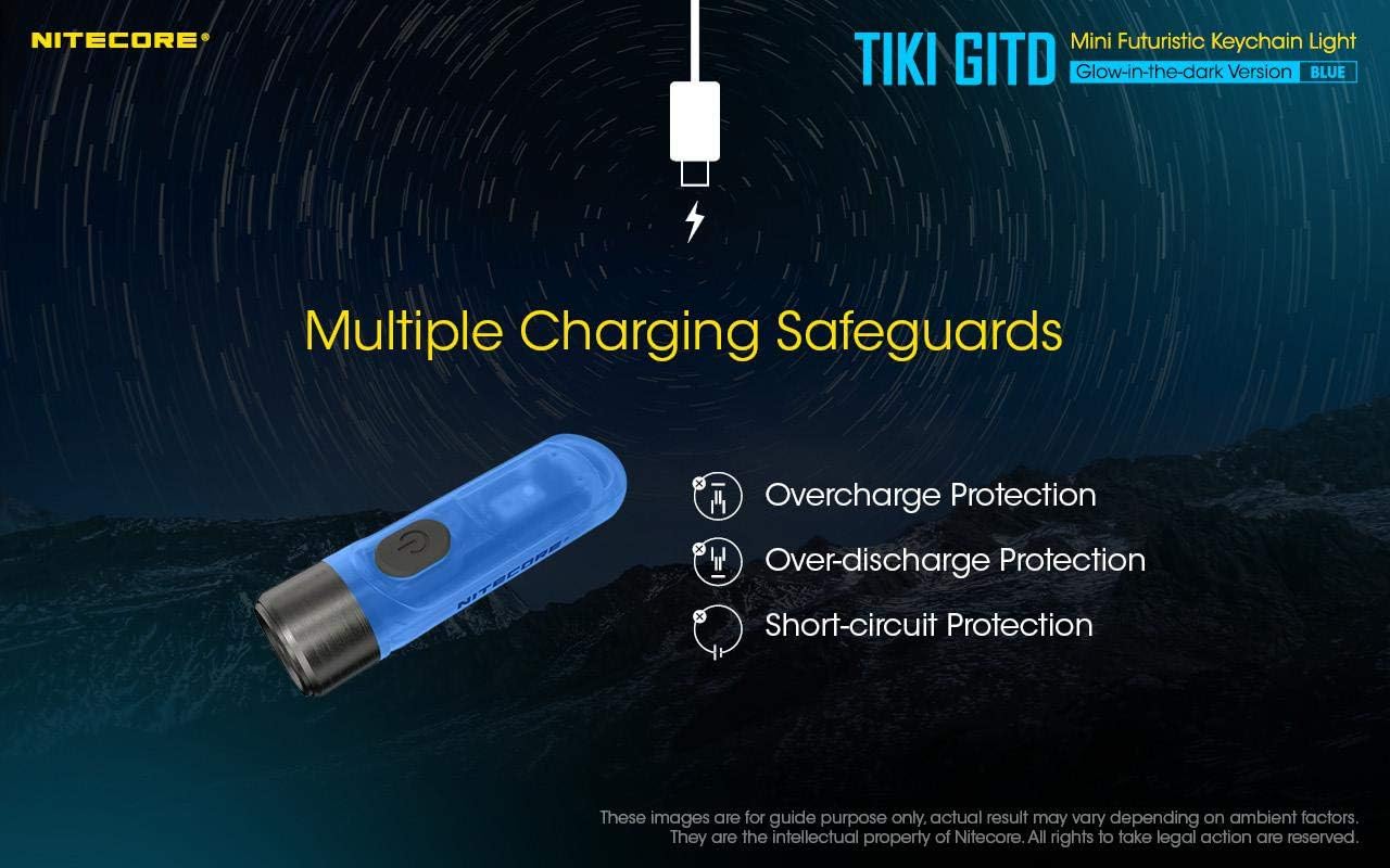 Nitecore TIKI GITD BLUE Rechargeable LED Keylight - High CRI and UV LED - 300 Lumens