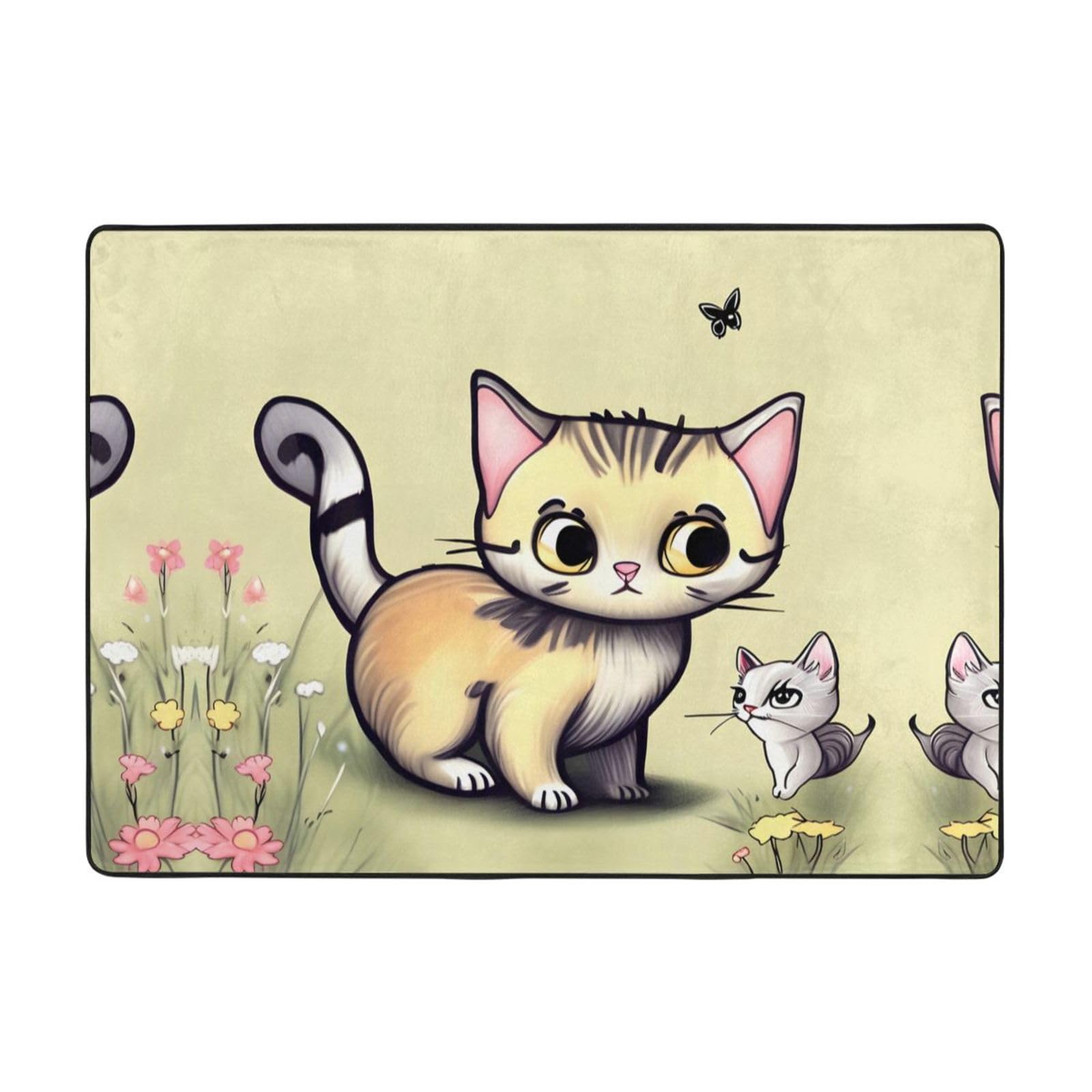 Tapis en flanelle résistant aux taches grand format motif chat