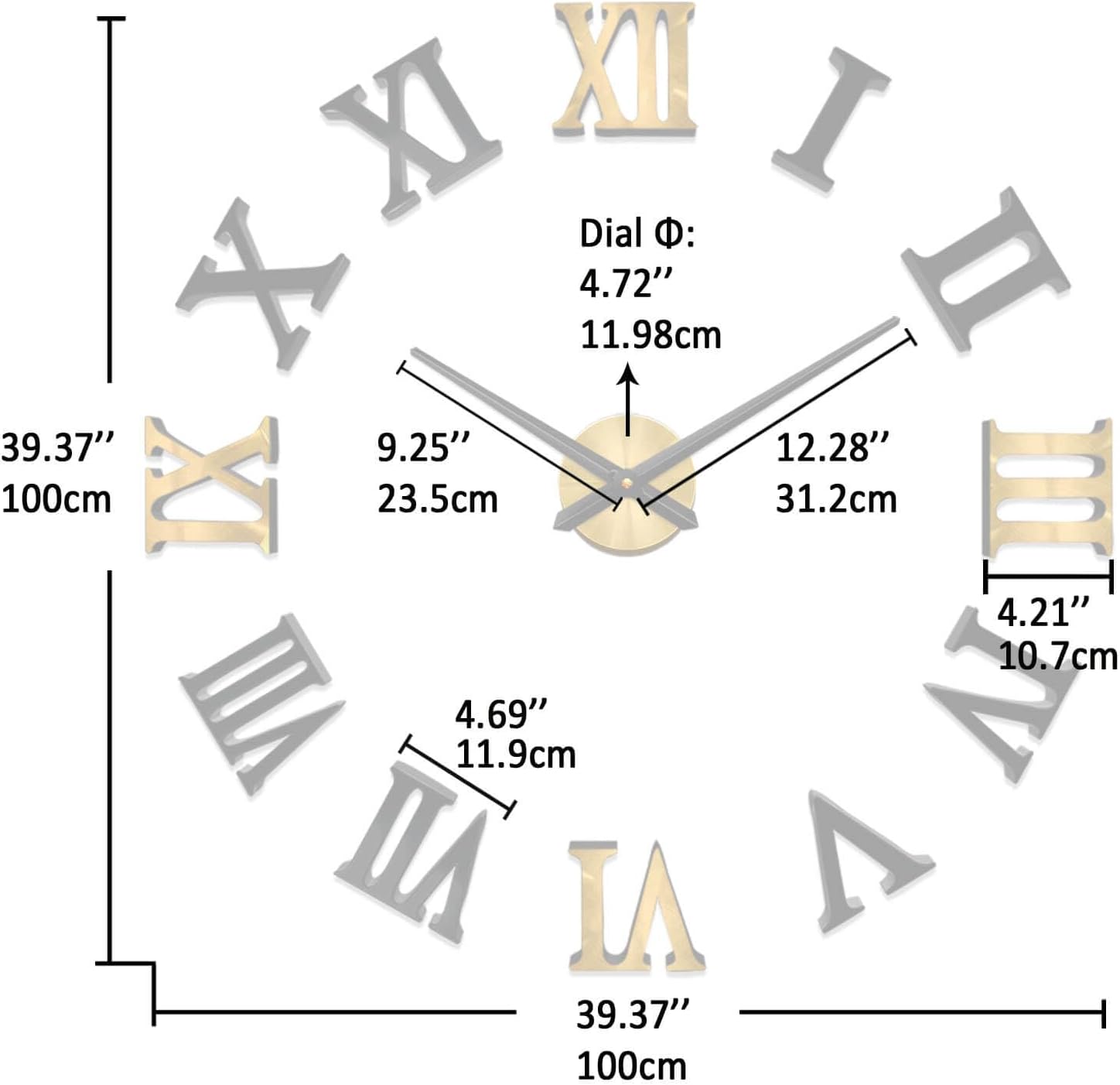 VANGOLD Vintage Roman Numerals Wall Clock for Living Room Decor, Decorative Wall Clocks Battery Operated (Gold Home Decoration)