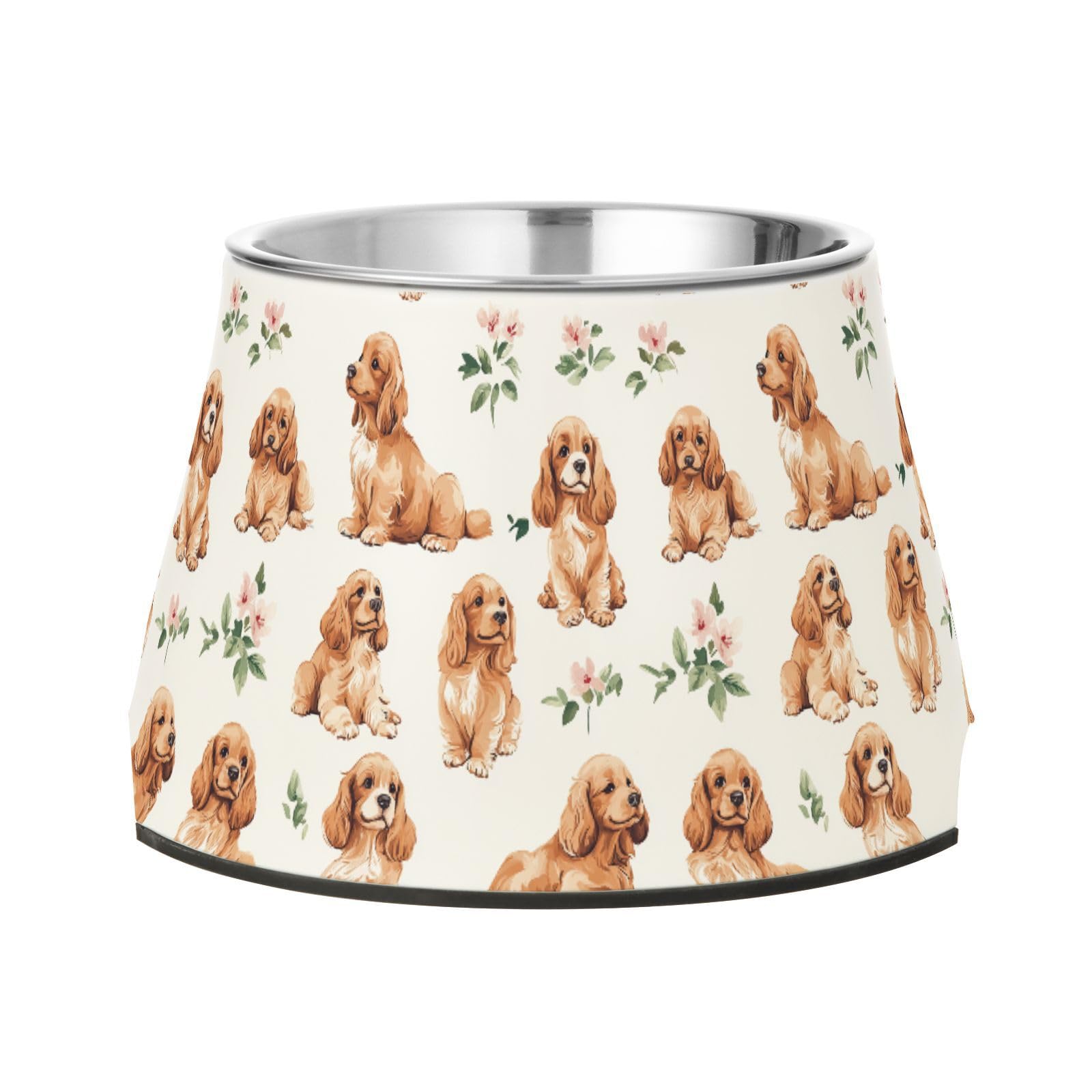 Ciotola per cani adorabile con disegno di Cocker Spaniel in bianco, ciotola per cibo e acqua in acciaio inox con supporto per il sollievo dei baffi del tuo amato animale domestico
