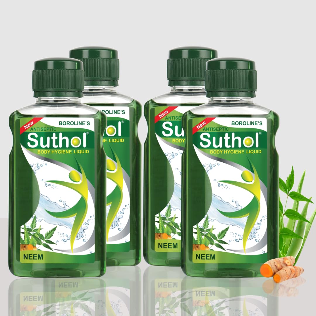 Boroline's Suthol Active Neem Liquid 200 Ml X 4, Antiseptic with Neem, Turmeric, Aloevera- Stop Prickly Heat, Rashes, Summer-Skin Itchiness (Pack Of 4)-image-8